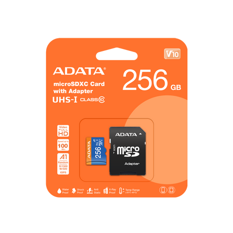 MEMORIA ADATA MICRO SD 256GB CLASE 10 USDX256GUICL10A1-RA1