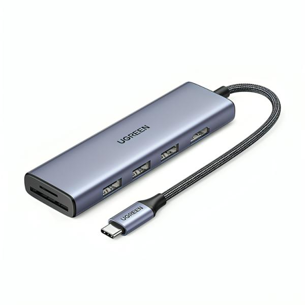 HUB UGREEN CM511 USB-C CON 3 PUERTOS USB-A 3.0 1 PUERTO HDMI Y PUERTO PARA TARJETAS SD/TF 20956A GRIS