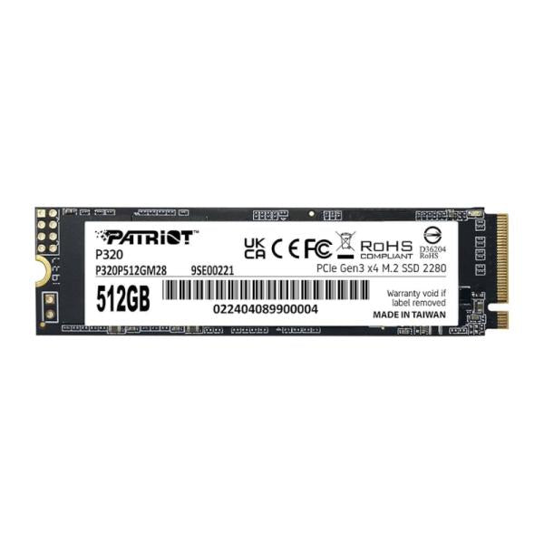 HD INTERNO SOLIDO 512GB PATRIOT P320 M.2 2280 PCIE GEN3 X4 3000MB/S / 2200MB/S P320P512GM28 NEGRO