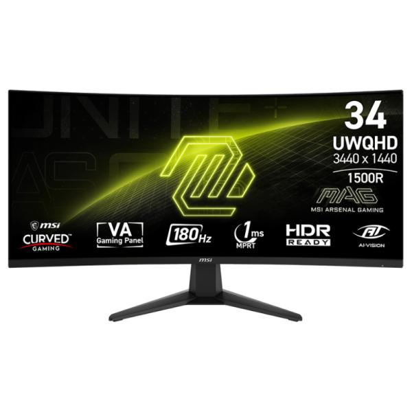MONITOR GAMING MSI MAG 346CQ 34 PULG CURVO 3440 X 1440 180 HZ ANTI-GLARE HDMI Y DP 9S6-3DD71M-004 NEGRO