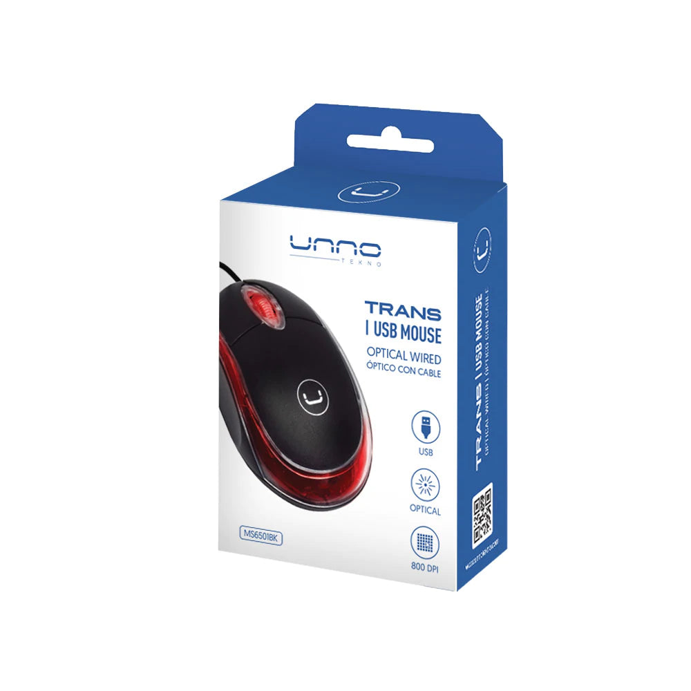 MOUSE UNNO TEKNO TRANS USB WITH LED LIGHTS MS6501BK