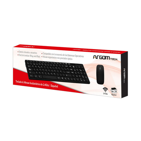 TECLADO Y MOUSE INALÁMBRICOS COMBINADOS CLÁSICOS EN ESPAÑOL ARG-KB-7436