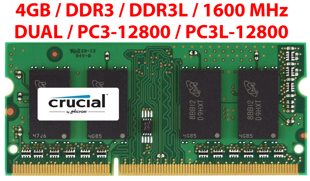 MEMORIA RAM CRUCIAL 4GB DDR3 | DDR3L SODIMM 1600MHz CL11 PC3-12800 | PC3L-12800