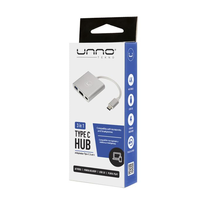 HUB UNNO HB1101SV | TIPO C / 3 EN 1 | USB 3.0