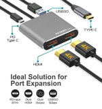 HUB HDMI DUAL 4 EN 1 AXESS CON USB 3.0 Y USB 3.0. PASO DIRECTO DE PD DE 87W | ARG-UB-0182