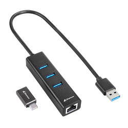 HUB USB SHARKOON SHARK 3-PORT USB 3.2 GEN 1 ALU HUB +RJ45 ETHERNET