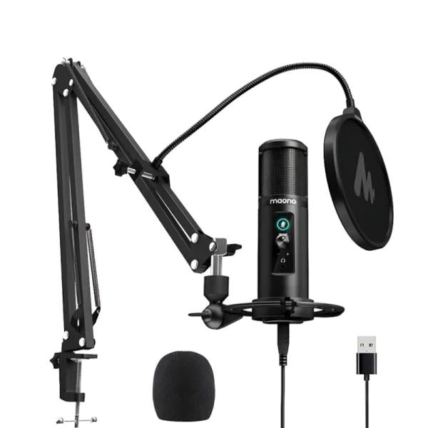 MICRÓFONO GAMING MAONO AU-PM422 USB / 3.5MM 192KHZ / 24-BIT CON PEDESTAL NEGRO