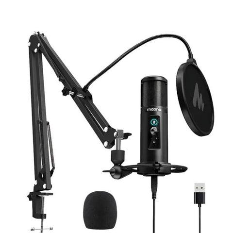 MICRÓFONO GAMING MAONO AU-PM422 USB / 3.5MM 192KHZ / 24-BIT CON PEDESTAL NEGRO