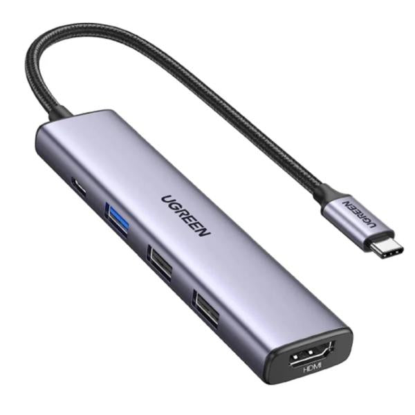 HUB UGREEN CM478 5 EN 1 USB-C 1 PUERTO HDMI 1 PUERTO USB-C PD 1 PUERTO USB-A 3.0 2 PUERTOS USB-A 2.0 15495 GRIS
