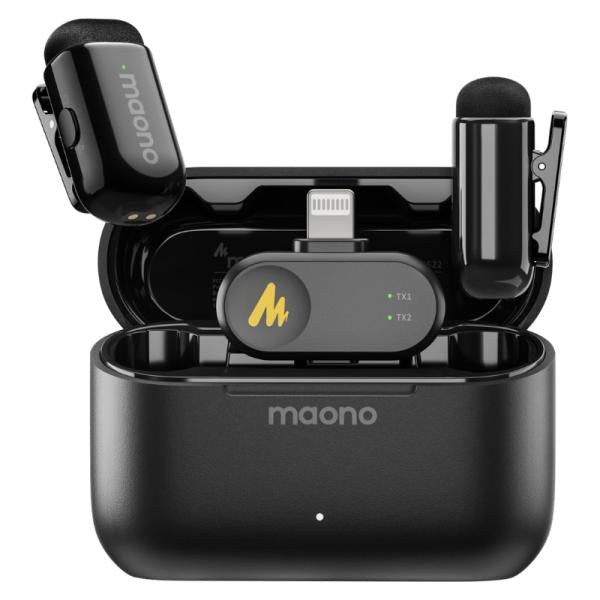 MICRÓFONO MAONO WM622 PB2 INALÁMBRICO LAVALIER CON RECEPTOR LIGHTNING / USB-C CANCELACIÓN DE RUIDO NEGRO