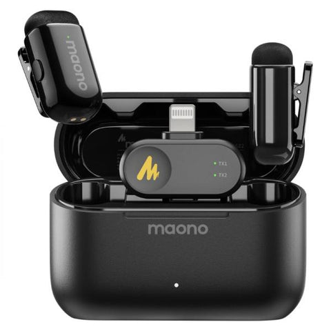 MICRÓFONO MAONO WM622 PB2 INALÁMBRICO LAVALIER CON RECEPTOR LIGHTNING / USB-C CANCELACIÓN DE RUIDO NEGRO