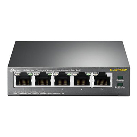 SWITCH TP LINK TL-SF1005P(UN) 5 PUERTOS RJ45 / 4 PUERTOS POE 10/100 MBPS NO GESTIONABLE GRIS