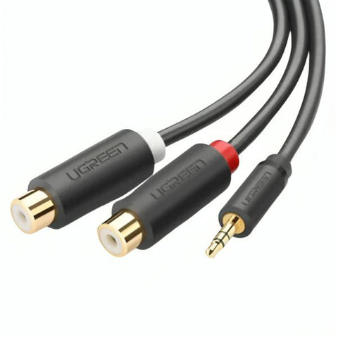 CABLE UGREEN AV109 MACHO 3.5MM A HEMBRA 2RCA 25CM 10547 GRIS