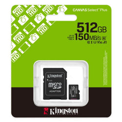 MEMORIA MICRO SD 512GB KINGSTON CLASE 10 UHS-I U3 150 MB/S PARA DISPOSITIVOS Y CAMARAS ANDROID SDCS3/512GB NEGRO