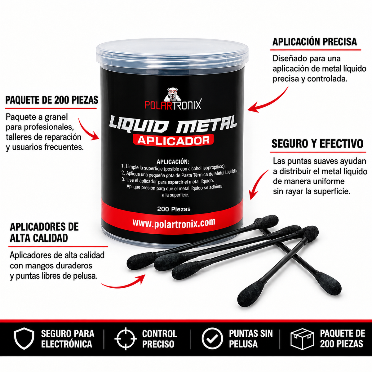 APLICADOR DE METAL LIQUIDO  POLAR TRONIX (PAQUETE DE 200)