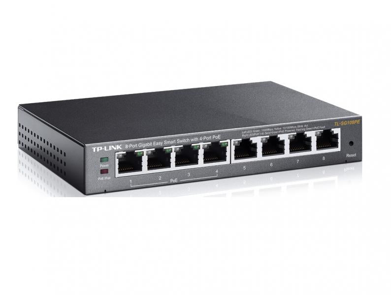 SWITCH TP LINK TL-SG108PE 8 PUERTOS GIGABIT 10/100/1000 MBPS EASY SMART PoE+ MANAGED ADMINISTRABLE GRIS