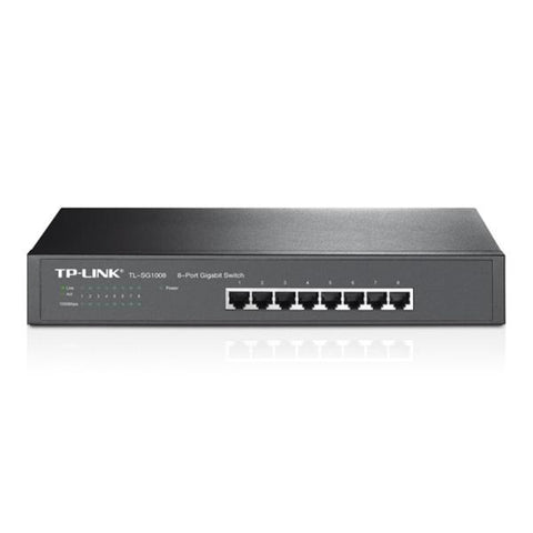 SWITCH TP LINK TL-SG1008 8 PUERTOS GIGABIT 10/100/1000 MBPS NO ADMINISTRABLE RACKMOUNT NEGRO
