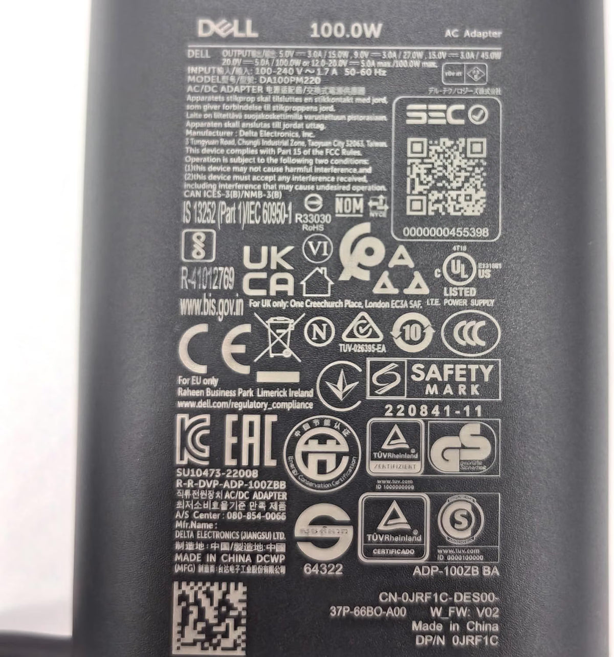 CARGADOR ORIGINAL DELL 100W / 20V / 5A / TIPO C