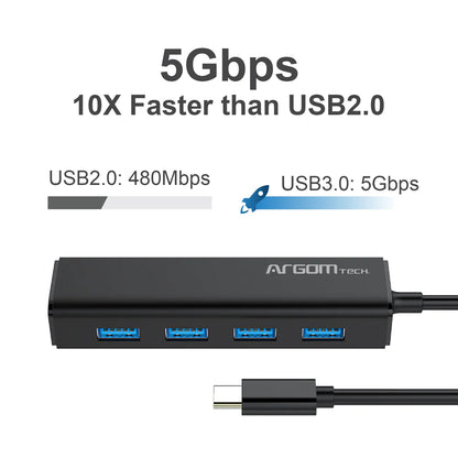 HUB ARGOM 4 PUERTOS TYPE-C A USB 3.0 5GBPS W/60 - ARG-UB-0090