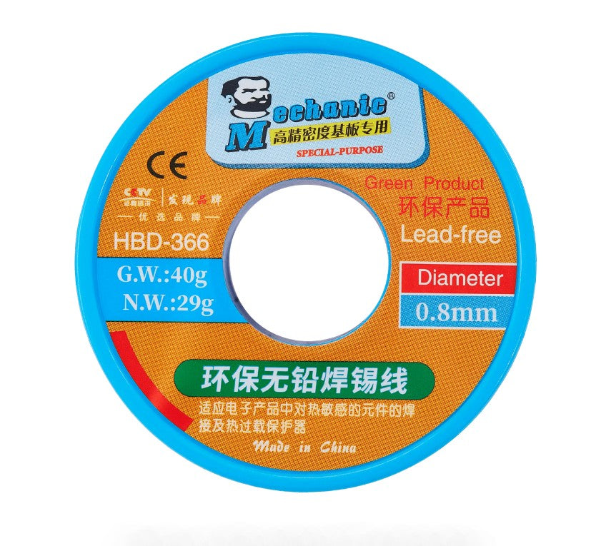 SOLDADURA MECHANIC HBD-366 | NUCLEO ROSIN | 0.8MM | 40G