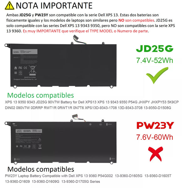 BATERIA DELL XPS 13 9343 9350 JD25G 90V7W | HOMOLOGADA