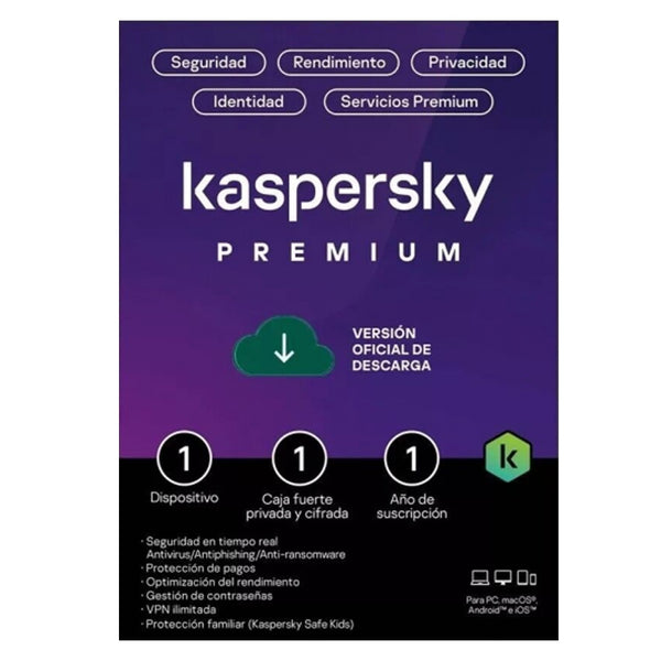 Antivirus Kaspersky Premium Suscripción Anual 1 Usuario  - Licencia Descargable