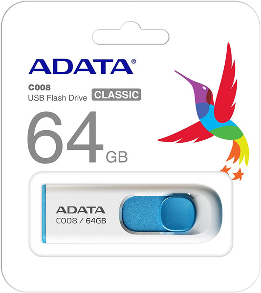 MEMORIA USB 64GB ADATA WHITE+BLUE AC008-64G-RWE