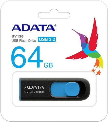 MEMORIA USB 64GB ADATA NEGRO Y AZUL AUV128-64G-RBE