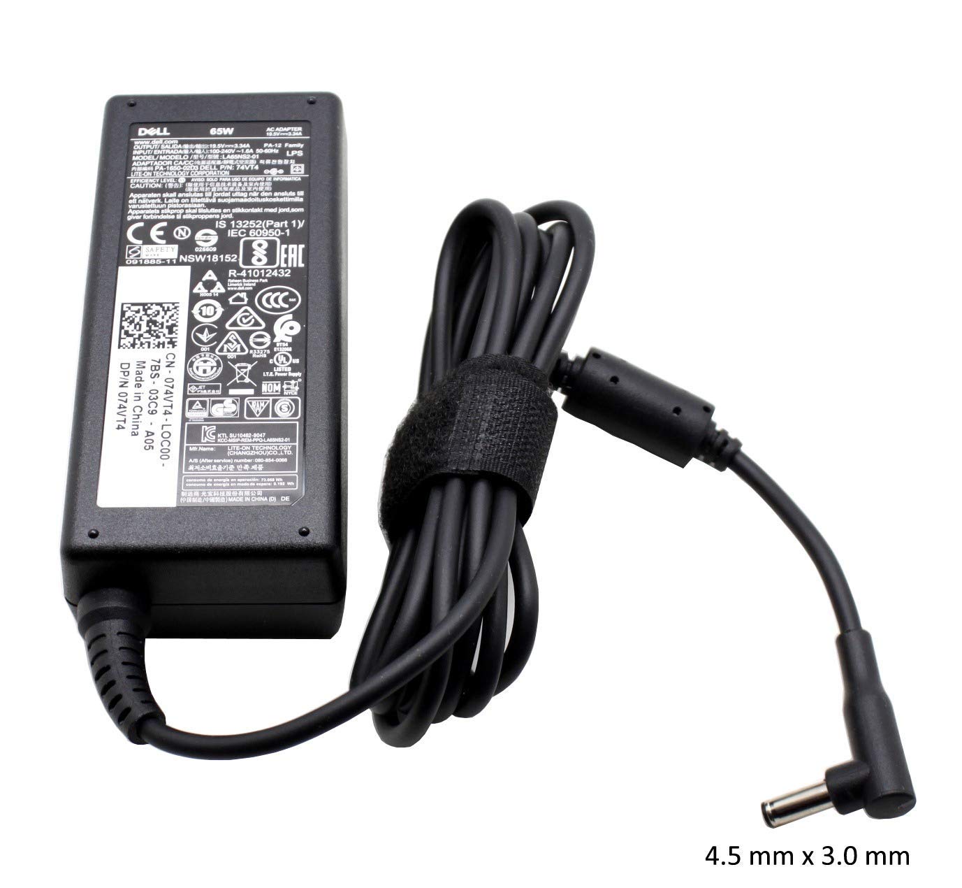 CARGADOR DELL ORIGINAL 65W / 19.5V / 3.34A / 3.0 X 4.5MM PIN CENTRAL PUNTA NEGRA / PUNTA CORTA