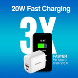 CARGADOR DE PARED CARGA RAPIDA ARGOM USB Y TIPO-C ARG-AC-0115W