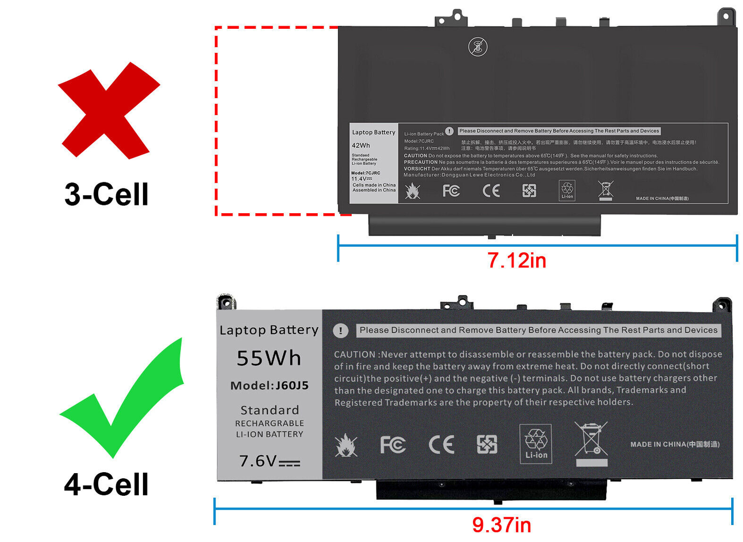 BATERIA DELL LATITUDE E7270 E7470 J6OJ5 J60J5 R1V85 451-BBSX 451-BBSY MC34Y 4 CELDAS HOMOLOGADA