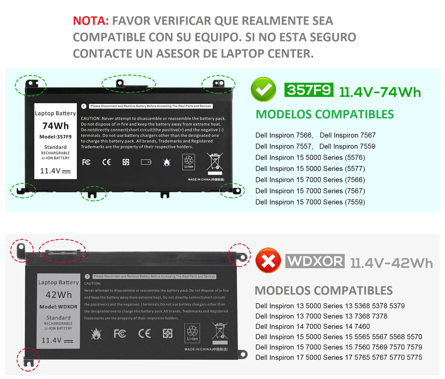 BATERIA DELL INSPIRON 15 5576 5577 7566 7567 7557 7559 71JF4 357F9 3 CELDAS HOMOLOGADA