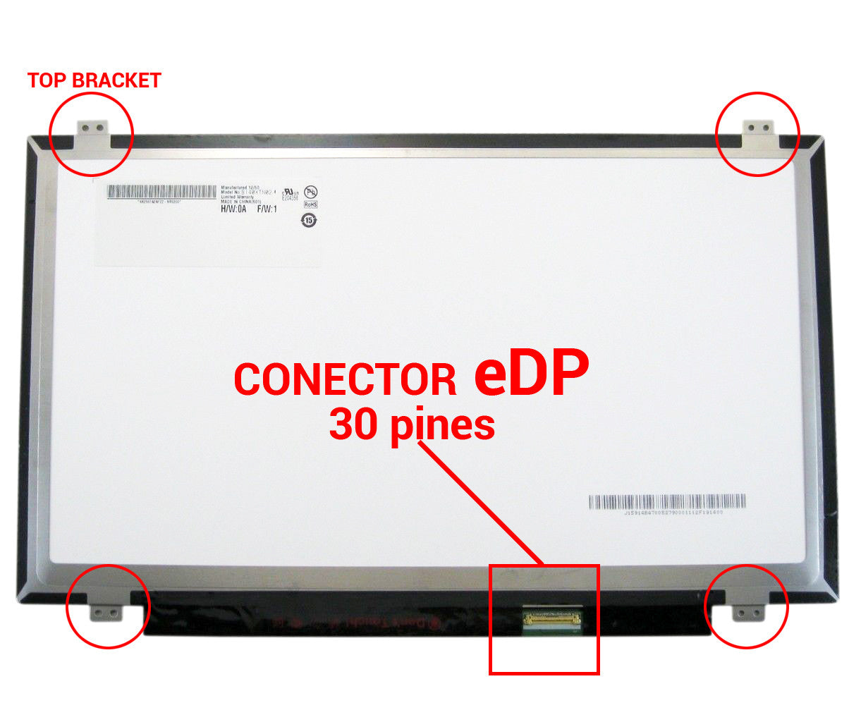 PANTALLA 14.0" HD LED SLIM  TOP BRACKET 30 PINES |  P/LAPTOP
