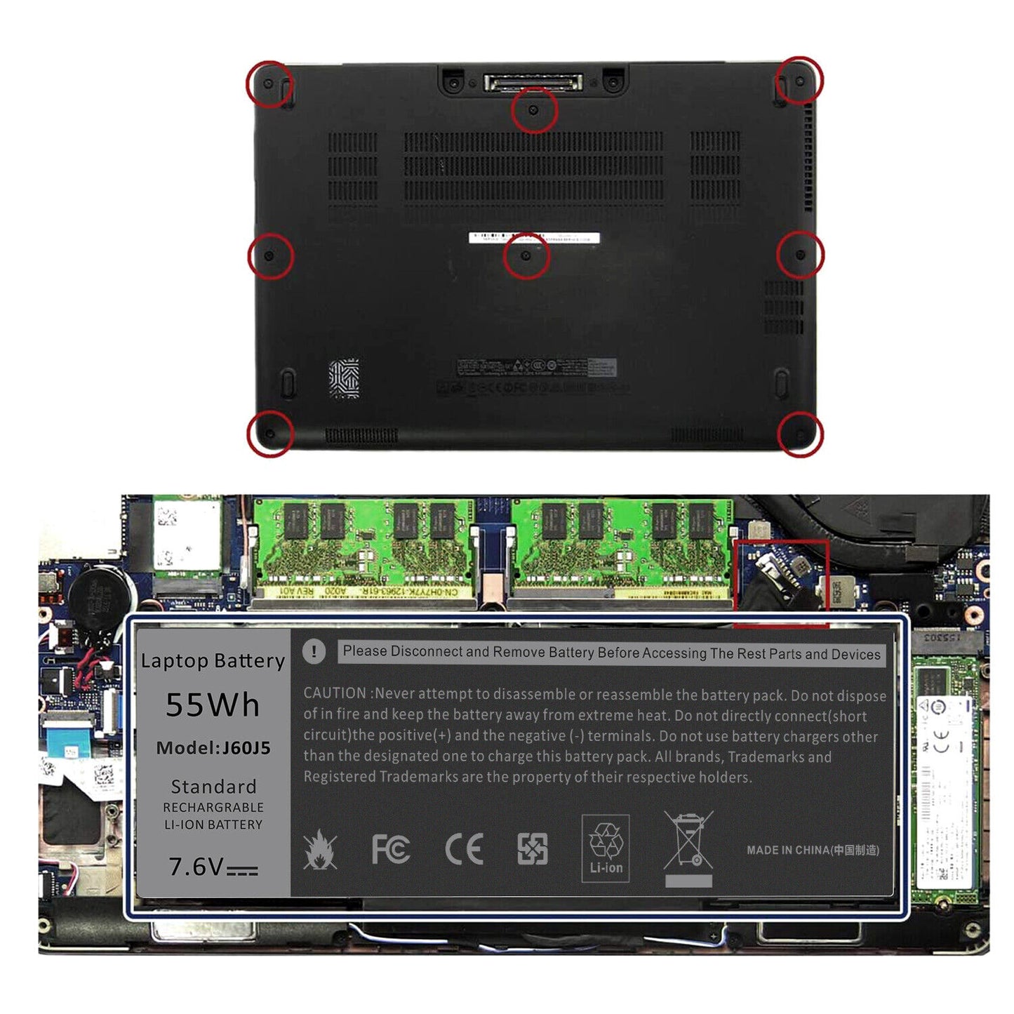 BATERIA DELL LATITUDE E7270 E7470 J6OJ5 J60J5 R1V85 451-BBSX 451-BBSY MC34Y 4 CELDAS HOMOLOGADA