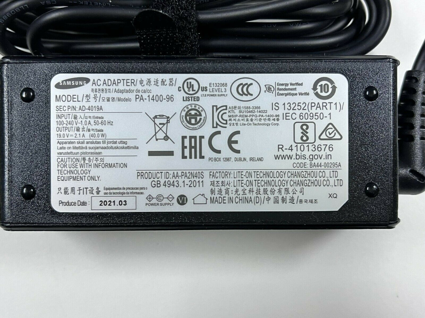 CARGADOR ACER Y SAMSUNG 40W / 19V / 2.1A / 3.0 X 1.0MM y 1.1MM