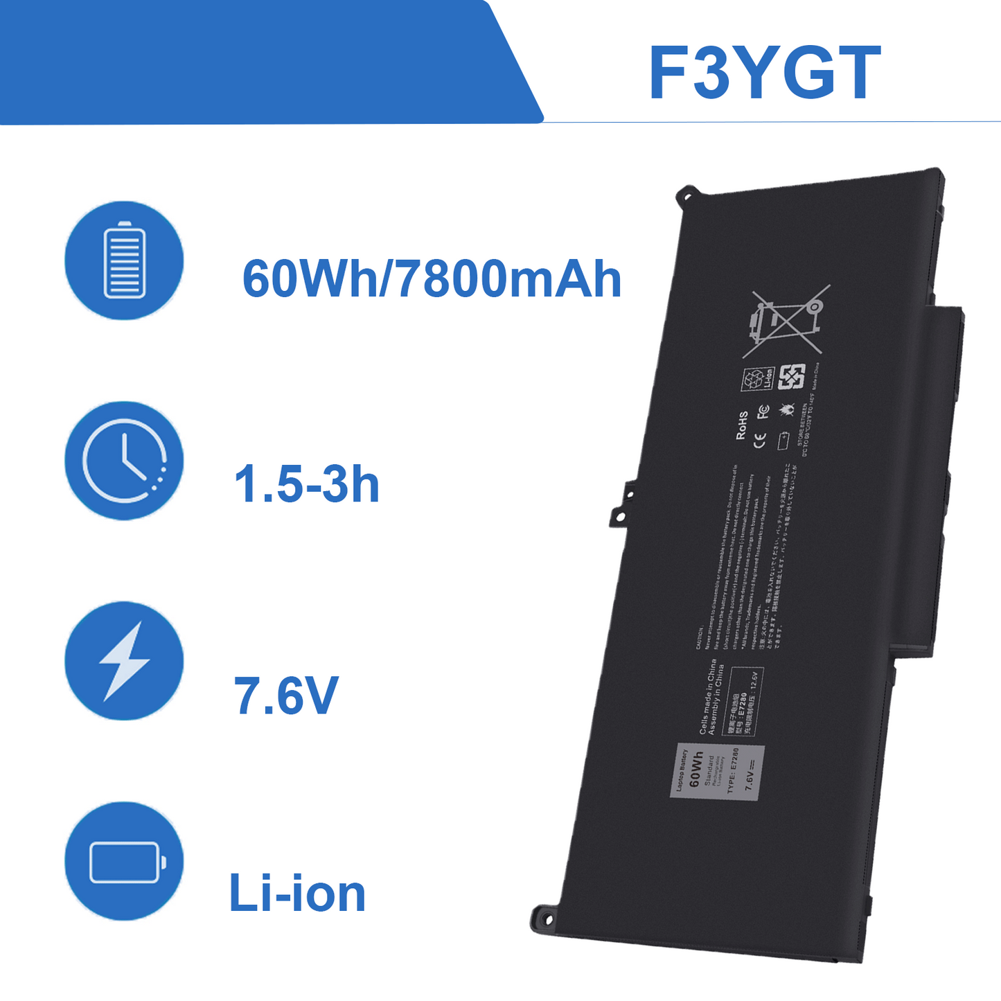 BATERIA DELL LATITUDE E7280 E7380 | F3YGT | HOMOLOGADA | F3YGT